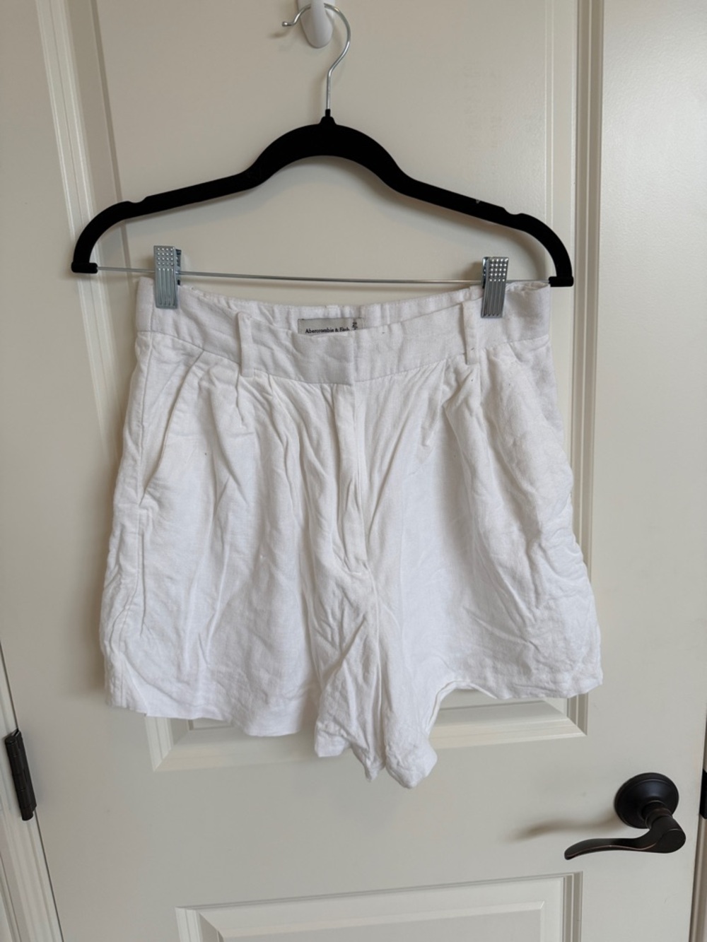 Abercrombie & Fitch White Linen-Blend High-Waist Shorts